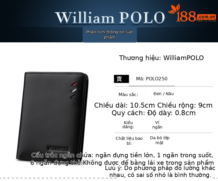 Ví nam siêu mỏng da bò Emperor Paul gập mini chi tiết 19