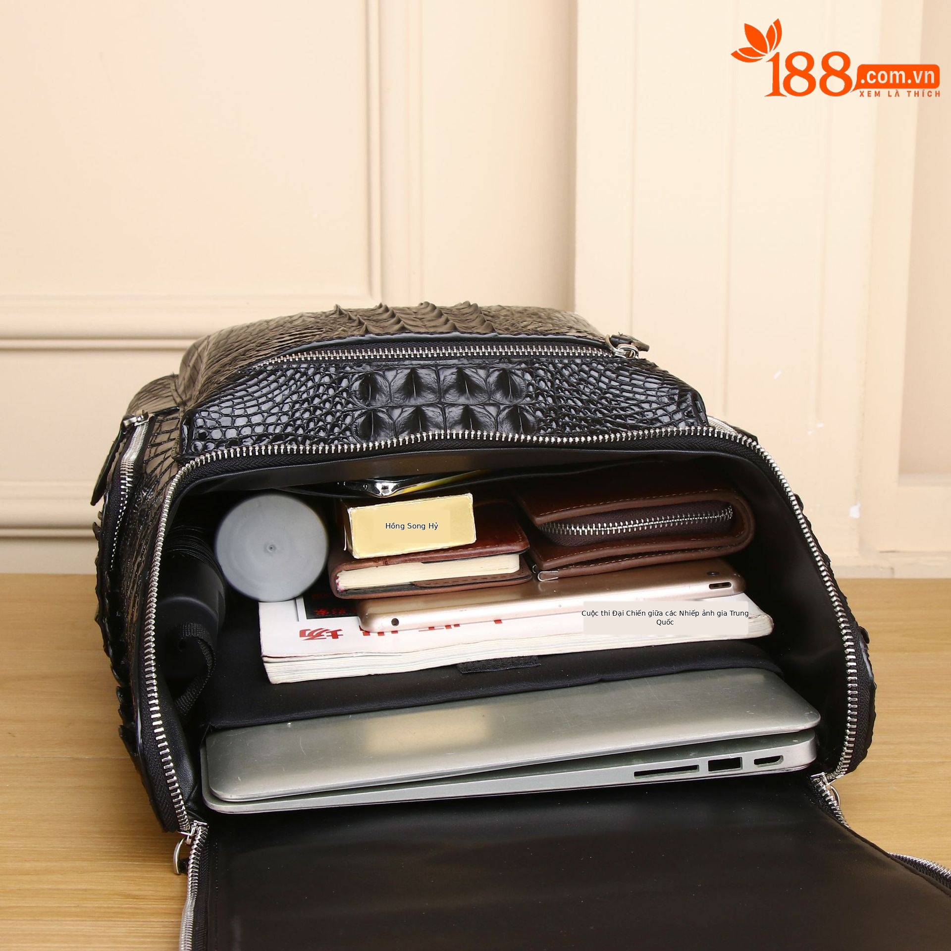 Ba lô nam cỡ lớn họa tiết đầu lâu cá sấu, túi đựng laptop cao cấp, du lịch nhẹ thời trang