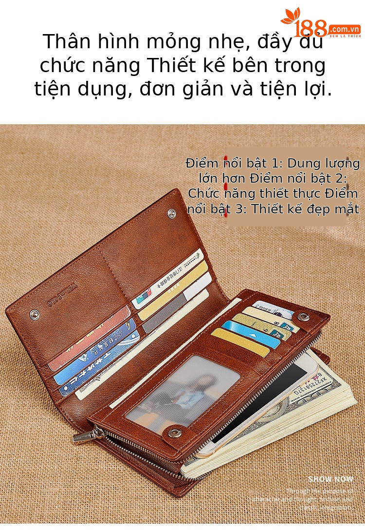 Ví da bò dài nam cổ điển Emperor Paul nhiều ngăn chi tiết 2