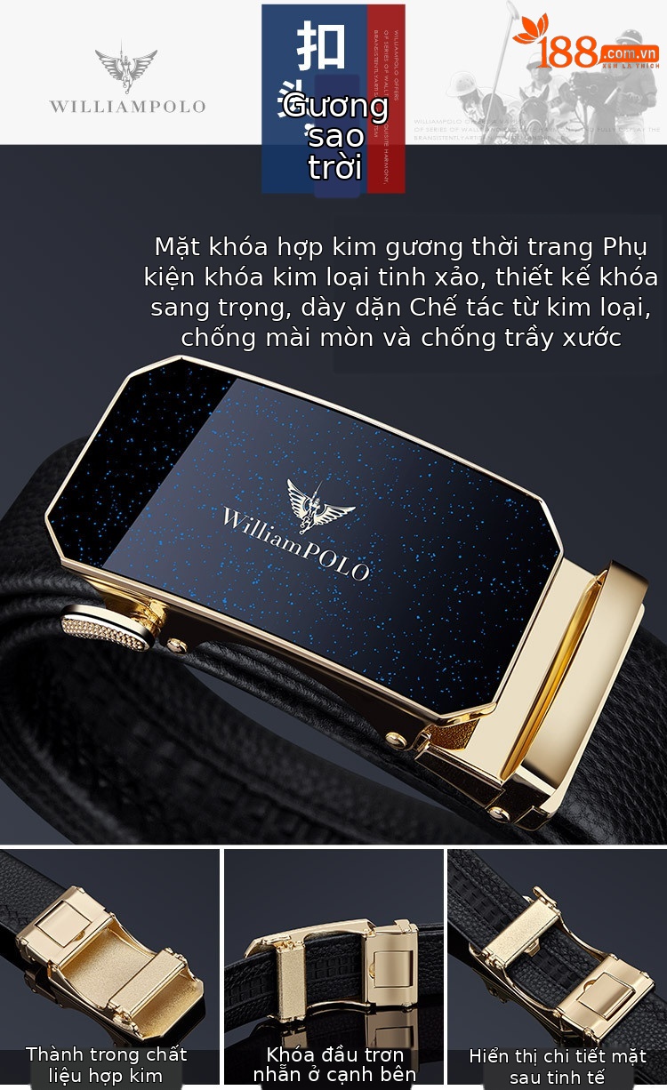 Thắt lưng da bò nam cổ điển Emperor Paul – kiểu khóa kim — 120cm, 130cm, 110cm, 125cm chi tiết 7