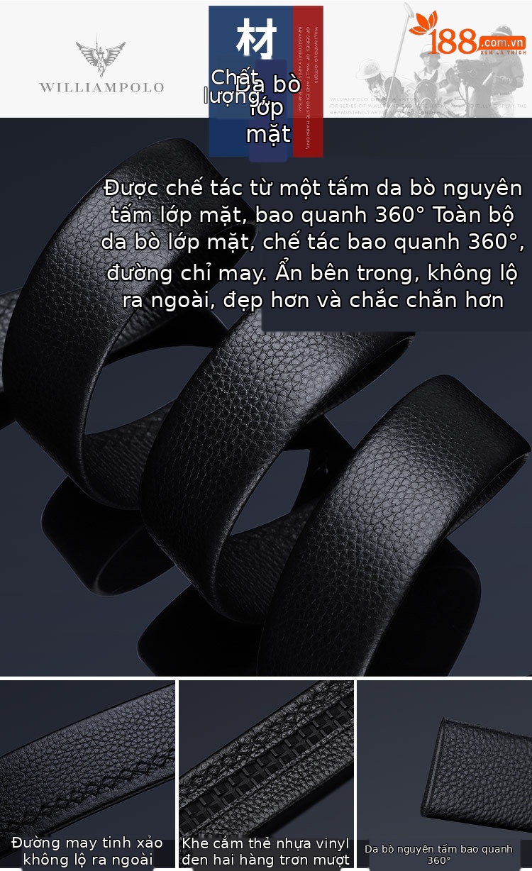 Thắt lưng da bò nam cổ điển Emperor Paul – kiểu khóa kim — 120cm, 130cm, 110cm, 125cm chi tiết 8
