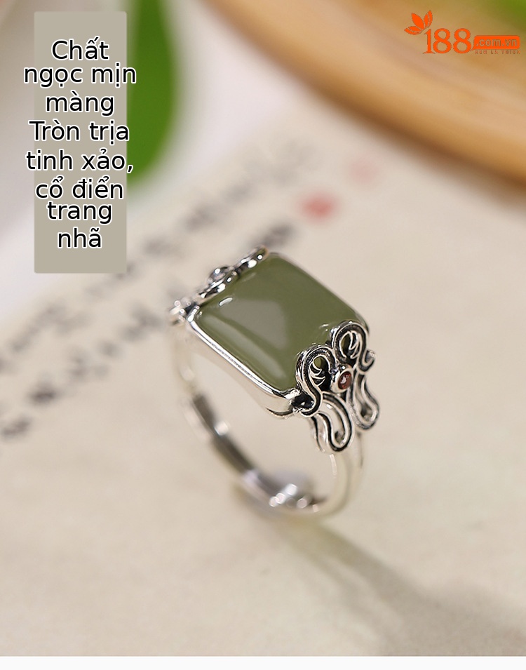 Nhẫn hở hình vuông bạc S925 đính đá sapphire tự nhiên — Mở một size chi tiết 2