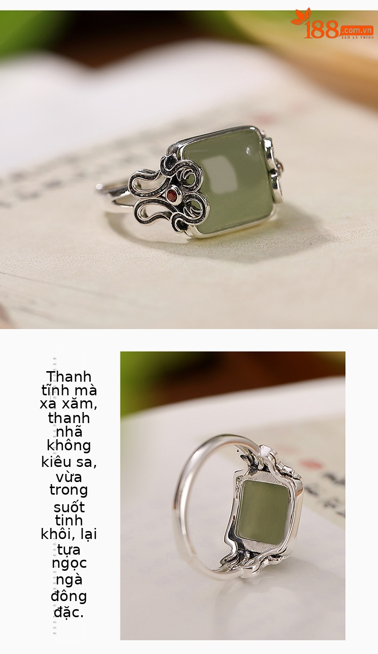 Nhẫn hở hình vuông bạc S925 đính đá sapphire tự nhiên — Mở một size chi tiết 4