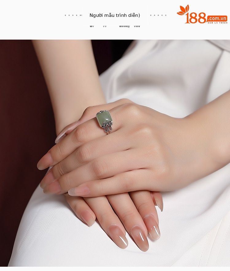 Nhẫn hở hình vuông bạc S925 đính đá sapphire tự nhiên — Mở một size chi tiết 5