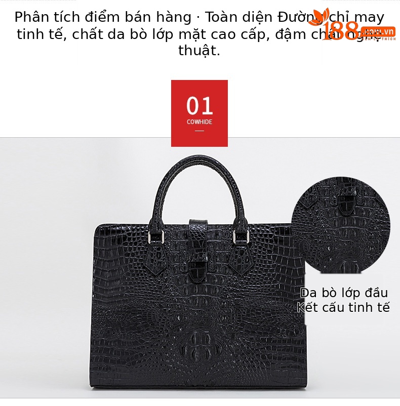 Cặp xách nam họa tiết cá sấu, túi đựng máy tính công sở dung tích lớn, chất liệu silicon chi tiết 1