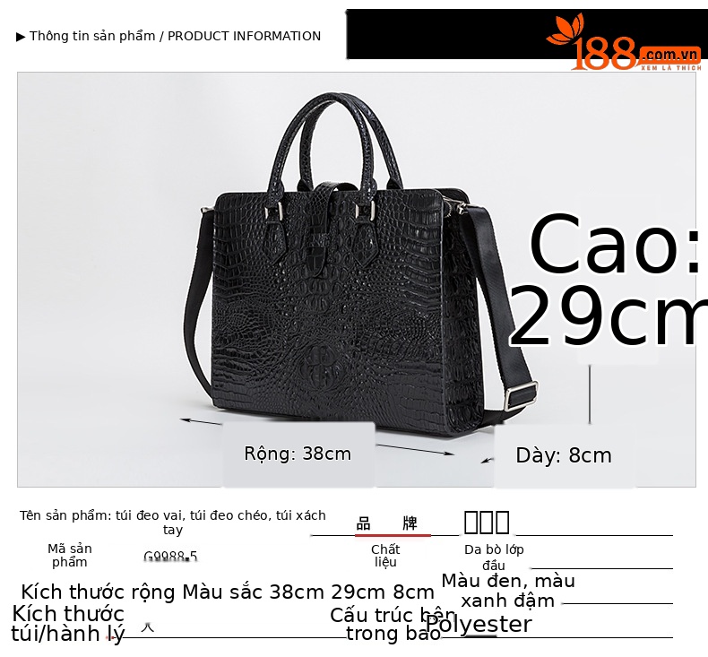 Cặp xách nam họa tiết cá sấu, túi đựng máy tính công sở dung tích lớn, chất liệu silicon chi tiết 10