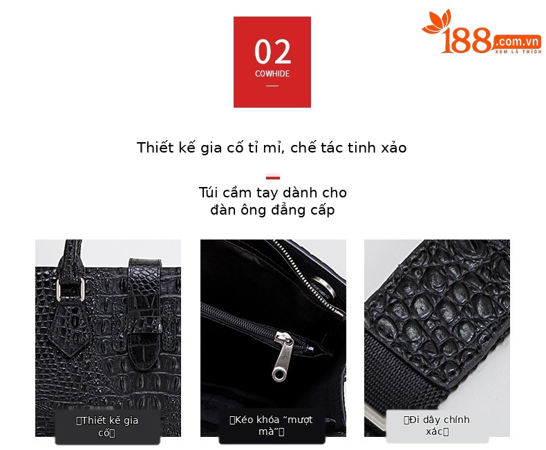 Cặp xách nam họa tiết cá sấu, túi đựng máy tính công sở dung tích lớn, chất liệu silicon chi tiết 13