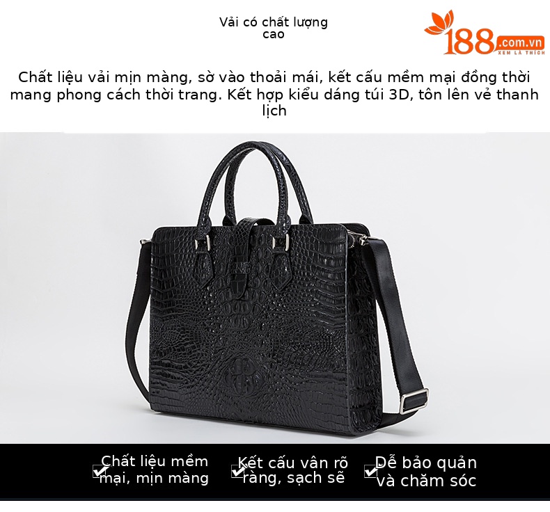 Cặp xách nam họa tiết cá sấu, túi đựng máy tính công sở dung tích lớn, chất liệu silicon chi tiết 14