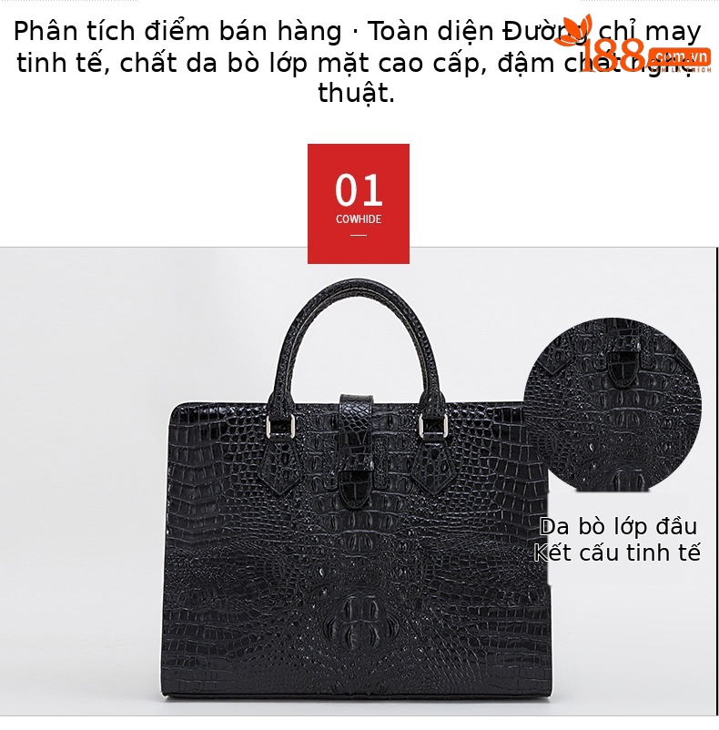Cặp xách nam họa tiết cá sấu, túi đựng máy tính công sở dung tích lớn, chất liệu silicon chi tiết 15