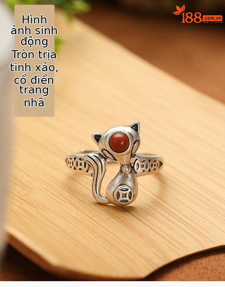 Nhẫn bạc S925 hình nai nhỏ đính đá mã não đỏ phong cách cá tính — Kiểu jasper chi tiết 1