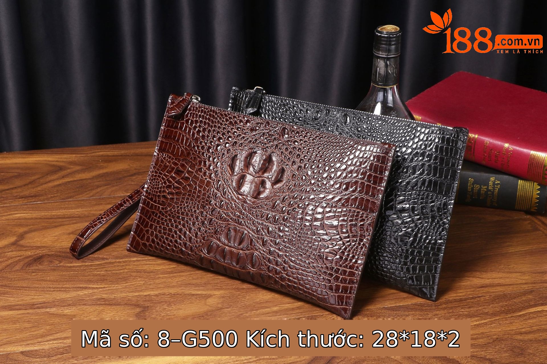 Túi clutch nam da silicon vân cá sấu dáng mỏng phong bì công sở chi tiết 9