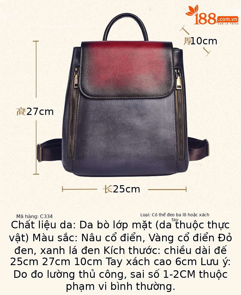 Ba lô da nam business cổ điển chống nước — Xanh lục đen, Đỏ đen chi tiết 3