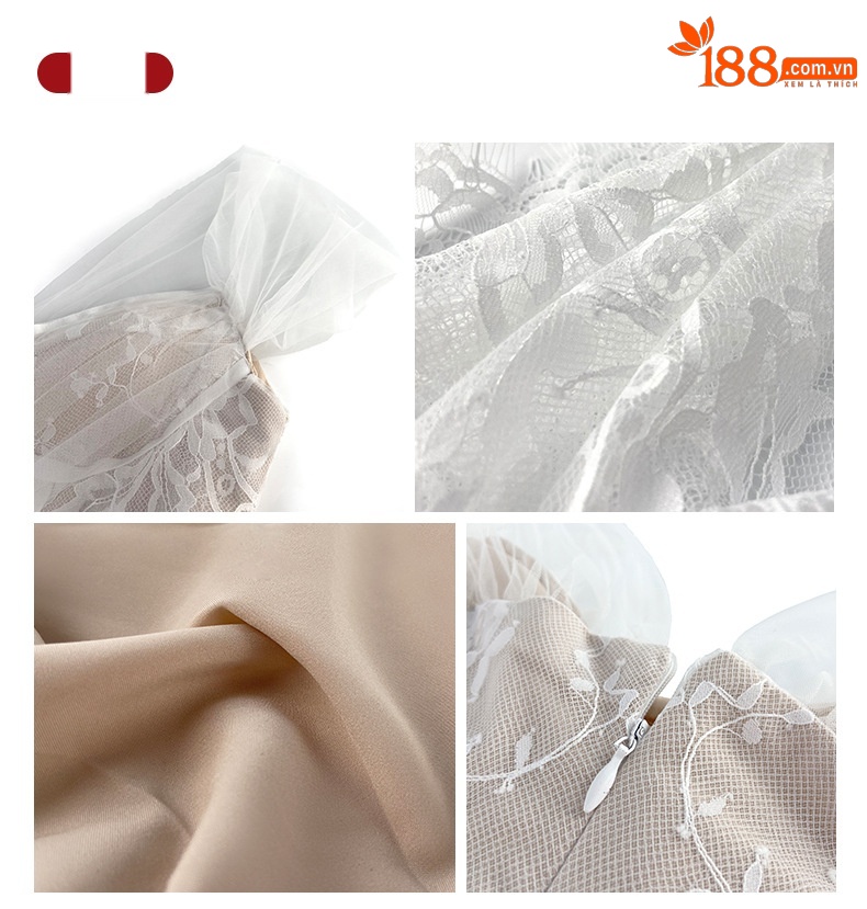 Đầm lưới cổ yếm thắt eo phong cách Pháp — Màu đen chi tiết 2