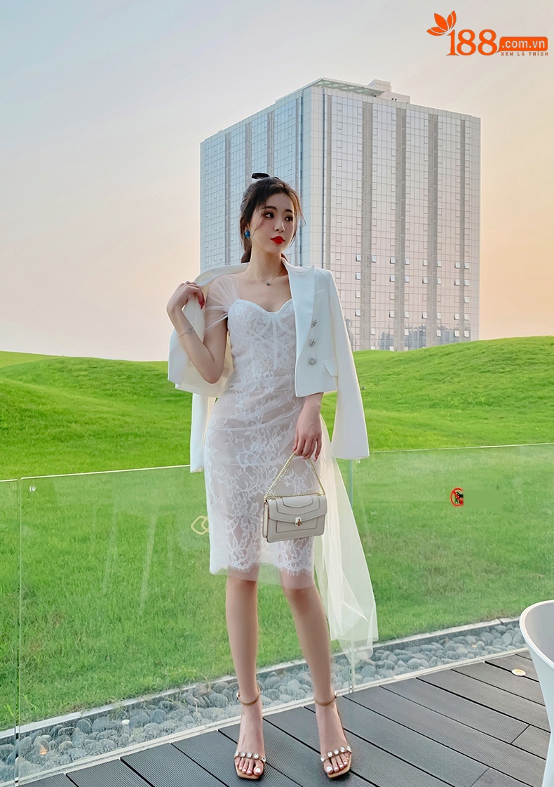 Đầm lưới cổ yếm thắt eo phong cách Pháp — Màu đen chi tiết 24
