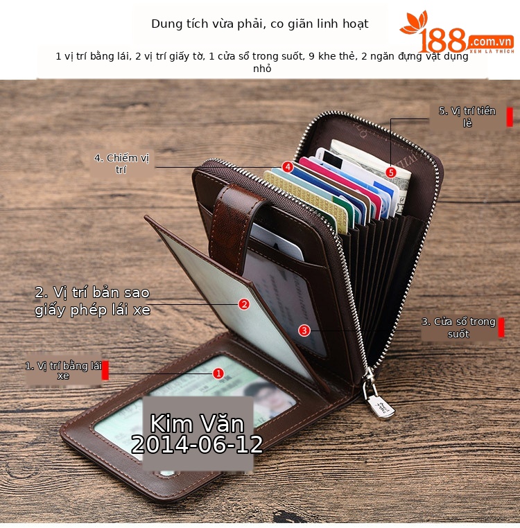 Ví card holder nam da bò nhiều ngăn đựng thẻ và bằng lái chi tiết 2