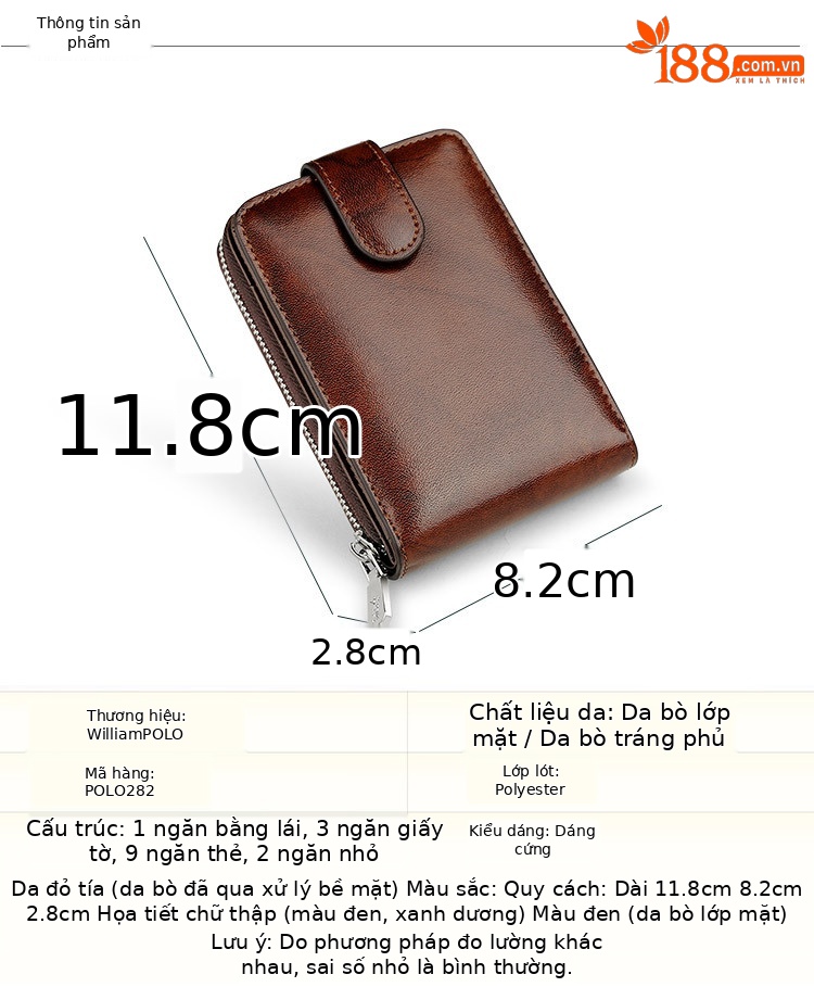 Ví card holder nam da bò nhiều ngăn đựng thẻ và bằng lái chi tiết 4