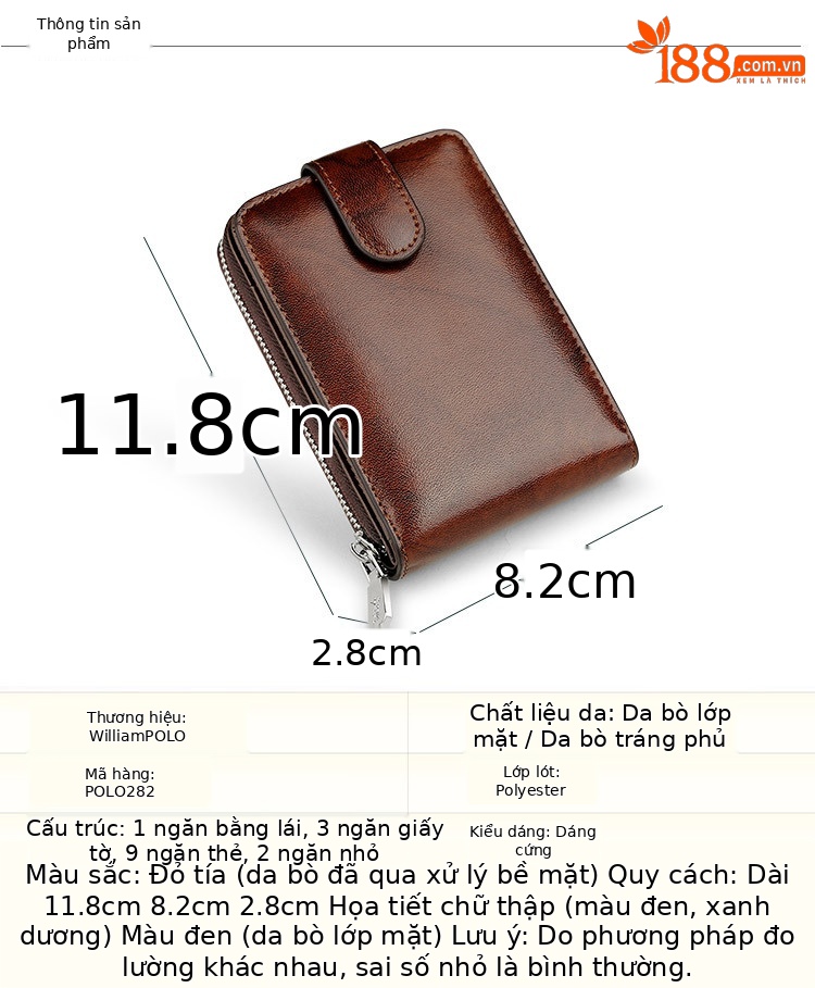 Ví card holder nam da bò nhiều ngăn đựng thẻ và bằng lái chi tiết 14