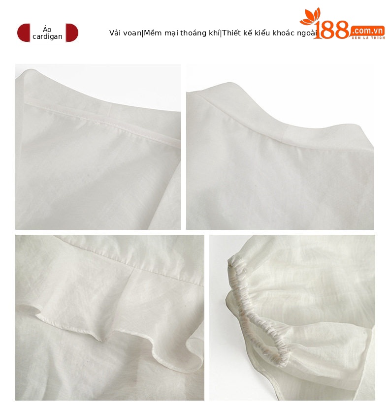 Áo khoác cardigan nữ ngắn tay mỏng nhẹ chống nắng du lịch phong cách phương Tây — [Đen], [Trắng], [Kaki] chi tiết 3