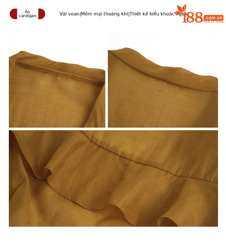 Áo khoác cardigan nữ ngắn tay mỏng nhẹ chống nắng du lịch phong cách phương Tây — [Đen], [Trắng], [Kaki] chi tiết 5