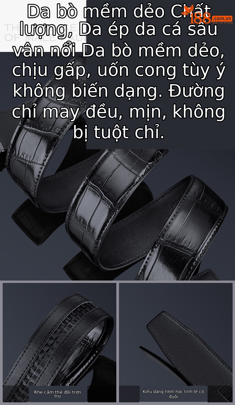 Thắt lưng da bò hai lớp Emperor Paul họa tiết vảy cá sấu, phong cách công sở thời trang — 120cm, 130cm, 110cm, 125cm chi tiết 7