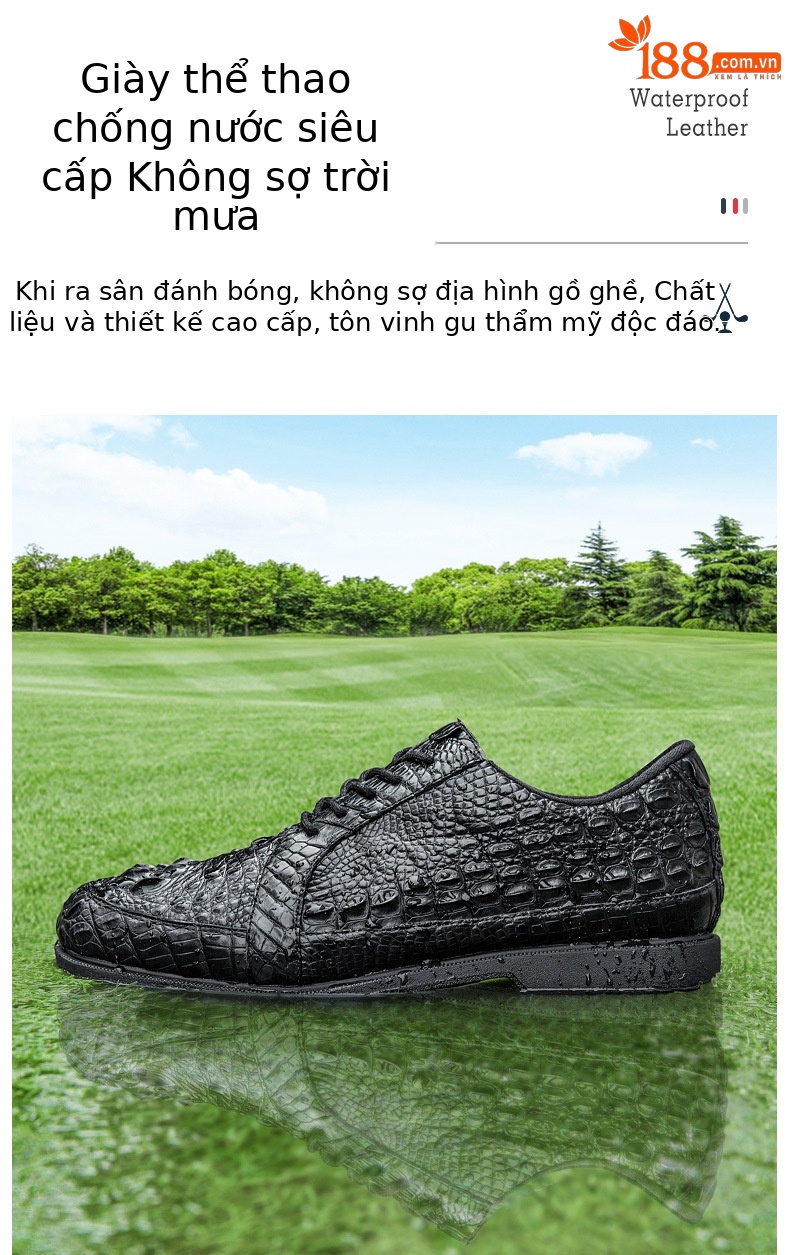 Giày golf nam da cá sấu không thấm nước đế đinh dẻo — XZ204-Đen chi tiết 5