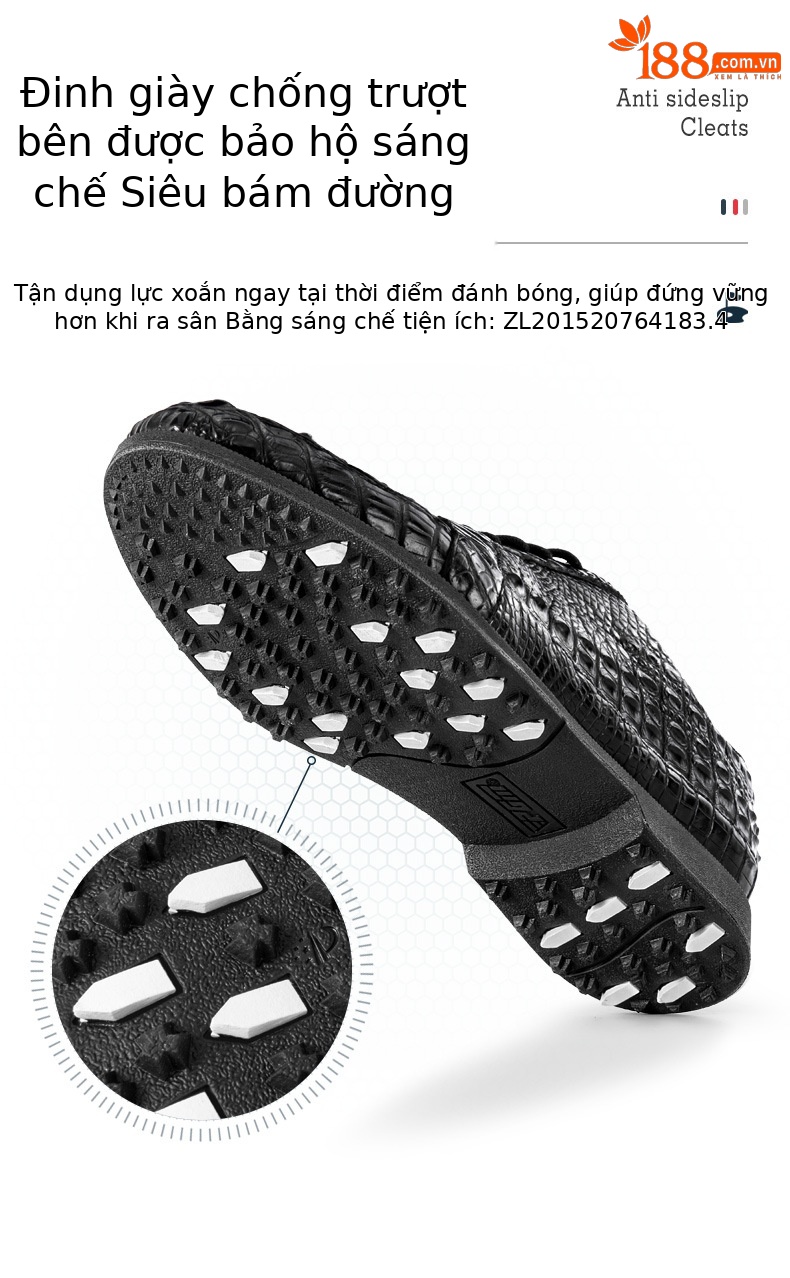 Giày golf nam da cá sấu không thấm nước đế đinh dẻo — XZ204-Đen chi tiết 7