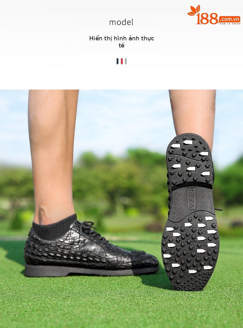 Giày golf nam da cá sấu không thấm nước đế đinh dẻo — XZ204-Đen chi tiết 8