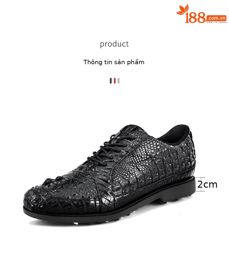Giày golf nam da cá sấu không thấm nước đế đinh dẻo — XZ204-Đen chi tiết 11