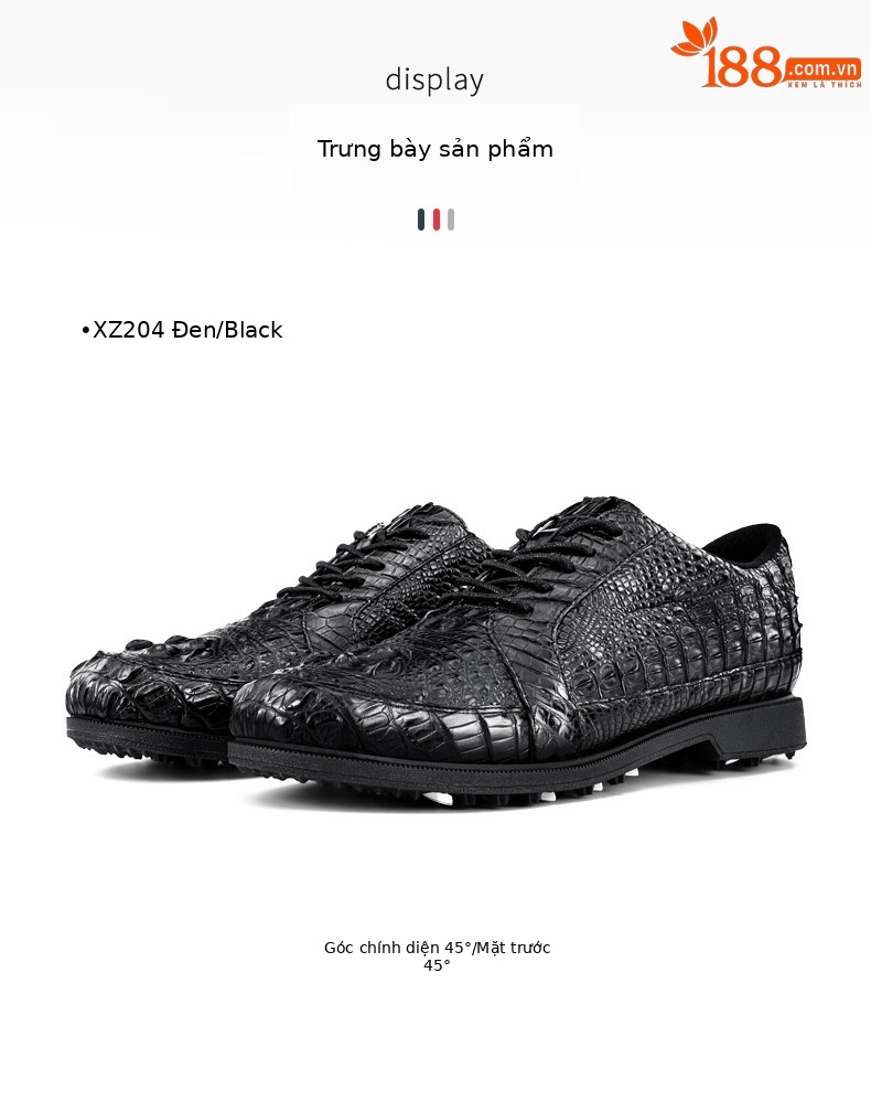 Giày golf nam da cá sấu không thấm nước đế đinh dẻo — XZ204-Đen chi tiết 13