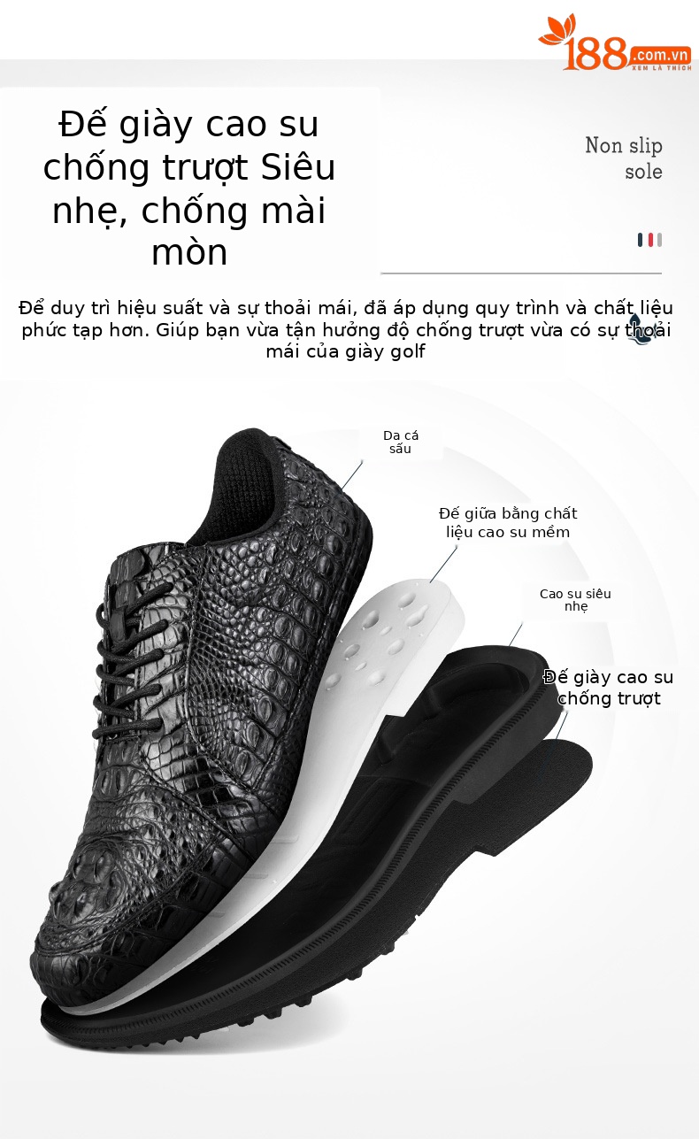 Giày golf nam da cá sấu không thấm nước đế đinh dẻo — XZ204-Đen chi tiết 6
