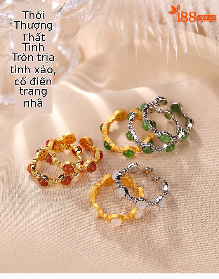 Nhẫn nữ bạc S925 mạ vàng đính đá mã não đỏ hình ngôi sao — Nam đỏ cổ phương pháp Mẫu Vàng chi tiết 1