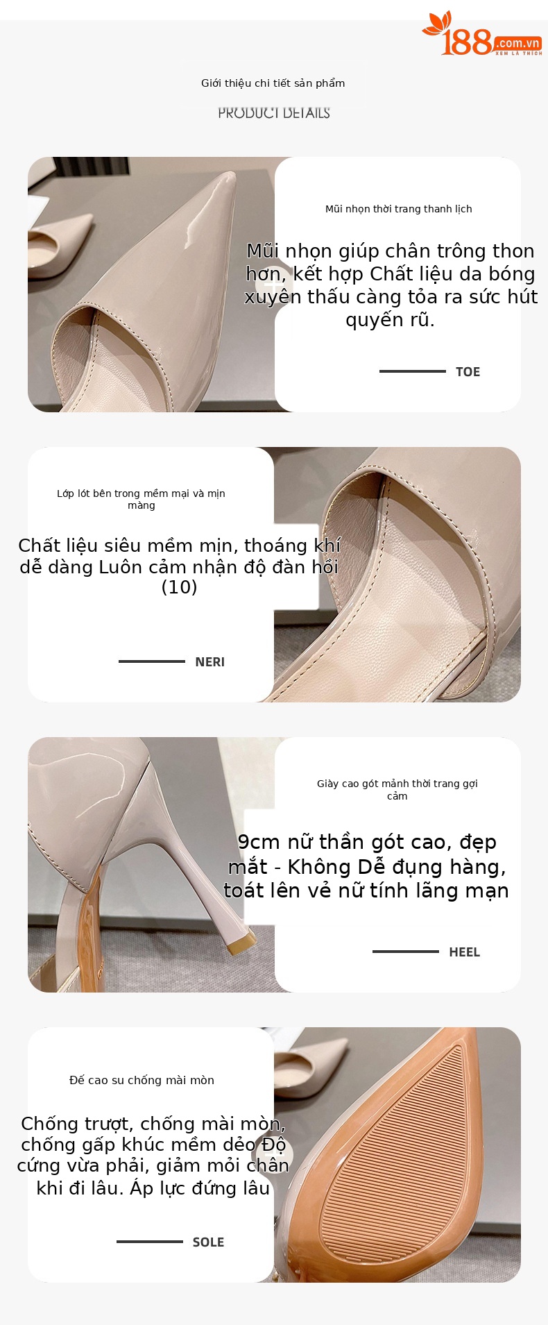 Giày cao gót nữ mũi nhọn da bóng, gót nhọn, thiết kế rỗng, kiểu công sở — Màu đen chi tiết 1