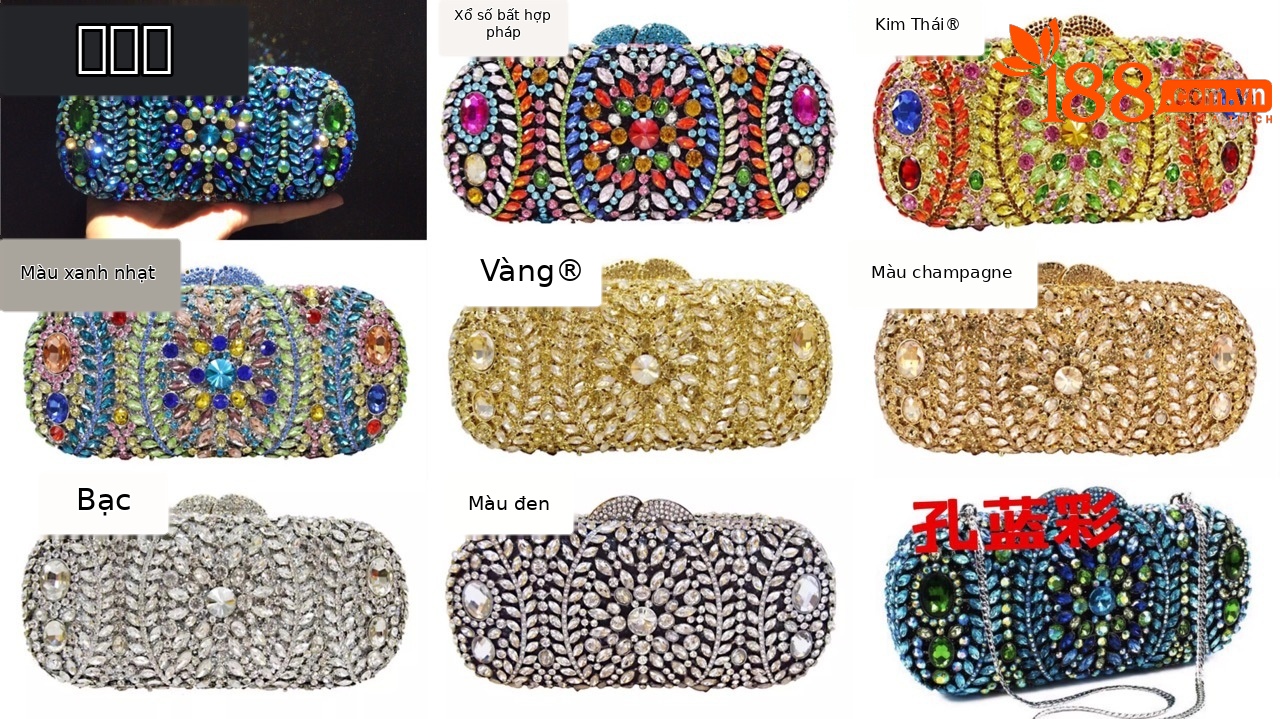 Túi clutch dạ hội nữ đính kim cương sang trọng — Màu Sâm panh chi tiết 1