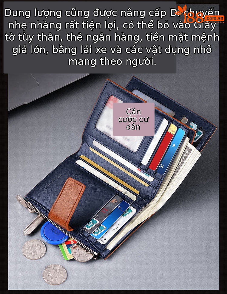 Ví nam ngắn đa năng nhiều thẻ đựng tiền xu thời trang chi tiết 2