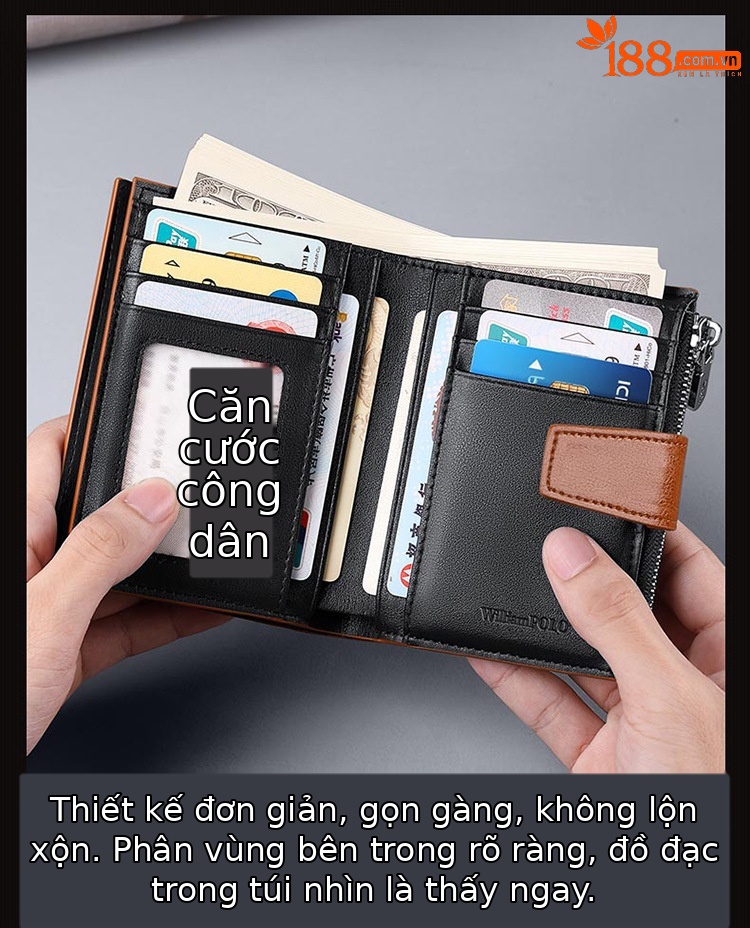 Ví nam ngắn đa năng nhiều thẻ đựng tiền xu thời trang chi tiết 8
