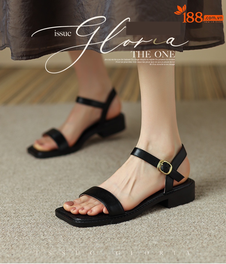 Sandal hở mũi nữ gót thấp quai ngang phong cách học đường — Màu nâu chi tiết 1