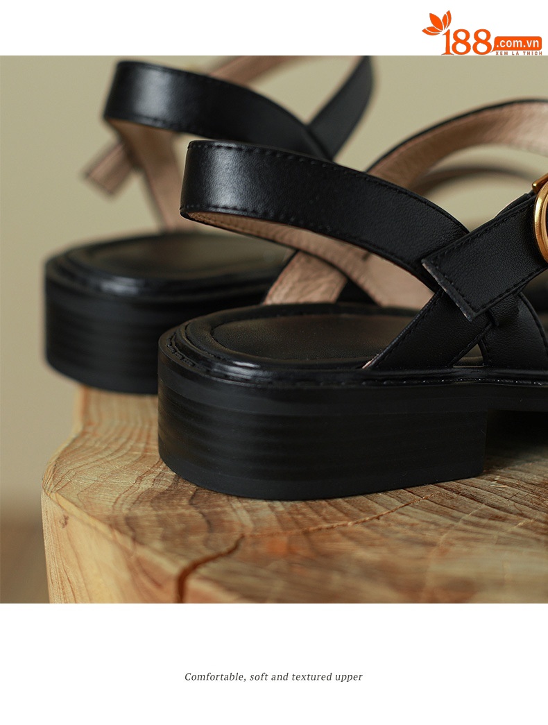 Sandal hở mũi nữ gót thấp quai ngang phong cách học đường — Màu nâu chi tiết 21