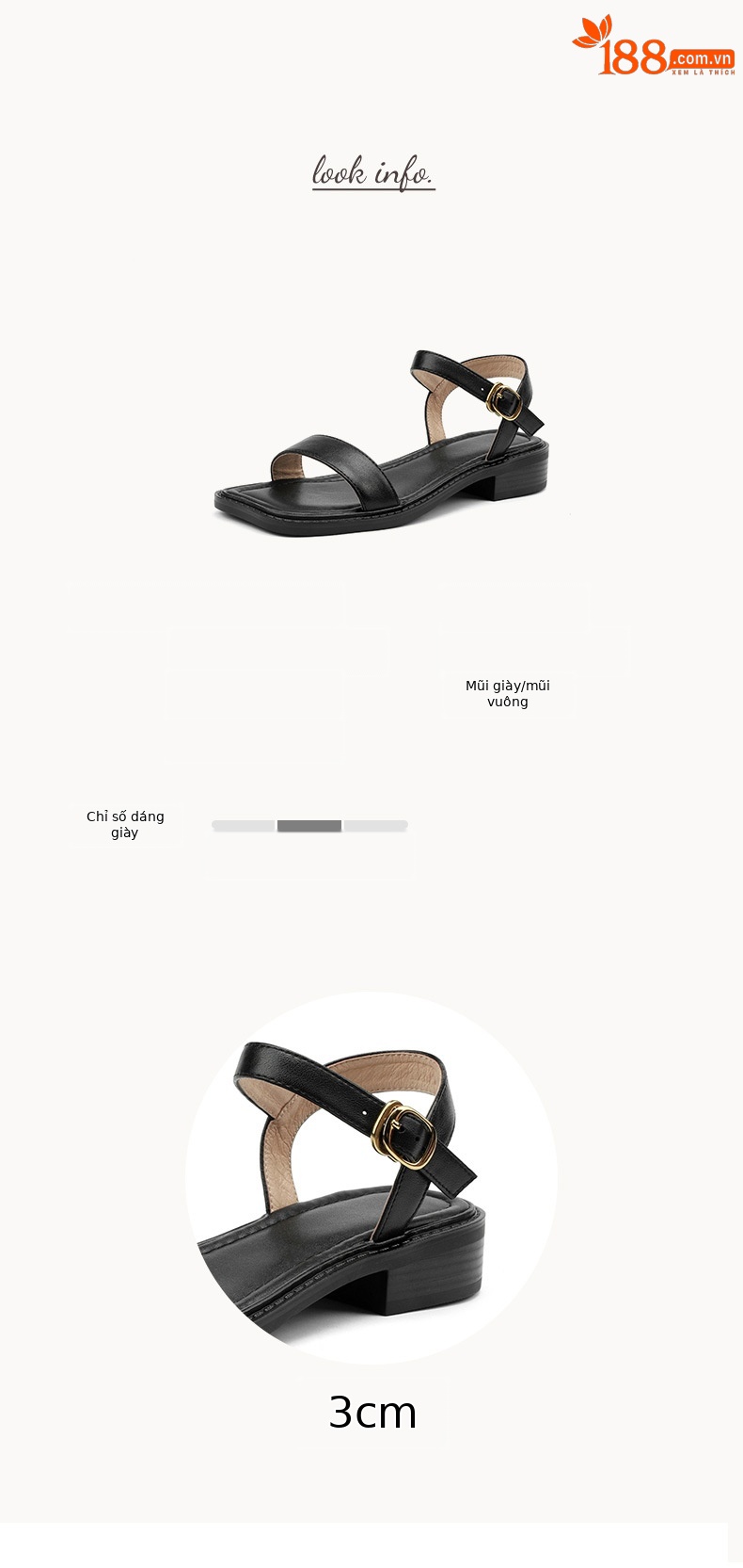 Sandal hở mũi nữ gót thấp quai ngang phong cách học đường — Màu nâu chi tiết 2