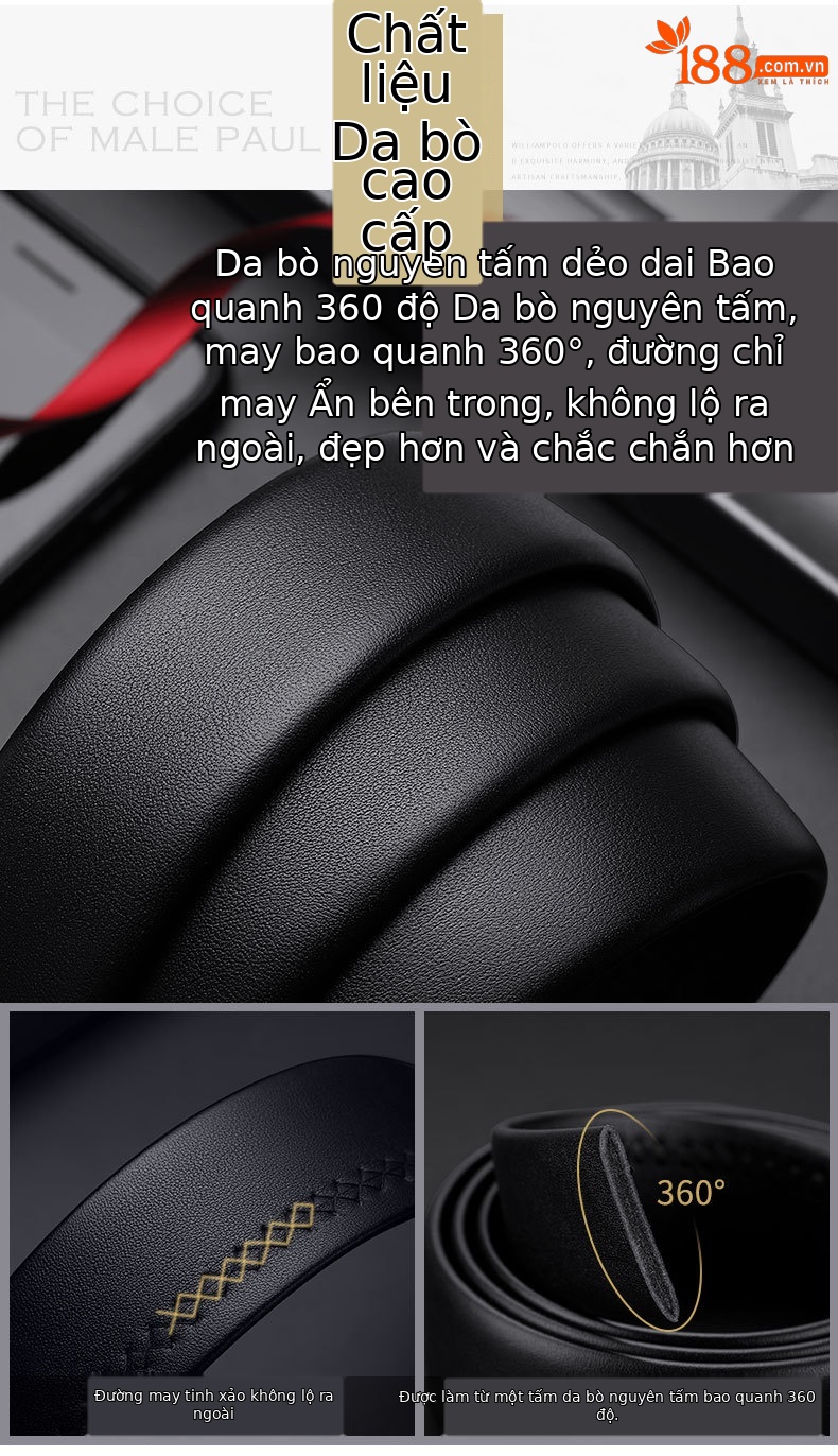 Thắt lưng da bò hai lớp nam khóa tự động gương Emperor Paul — 120cm, 130cm, 110cm, 125cm chi tiết 9