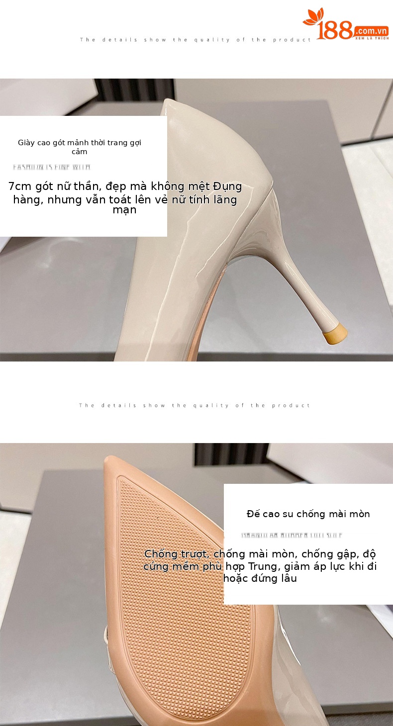 Giày cao gót nữ mũi nhọn da bóng khóa ngựa phong cách Pháp — Màu đen chi tiết 4