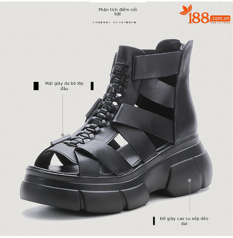 Sandal miệng cá đế bệt da bò thật cho nữ – phong cách La Mã cổ điển — Màu nâu chi tiết 3
