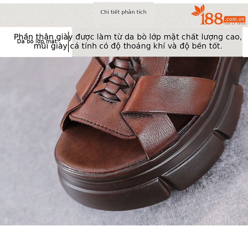 Sandal miệng cá đế bệt da bò thật cho nữ – phong cách La Mã cổ điển — Màu nâu chi tiết 4