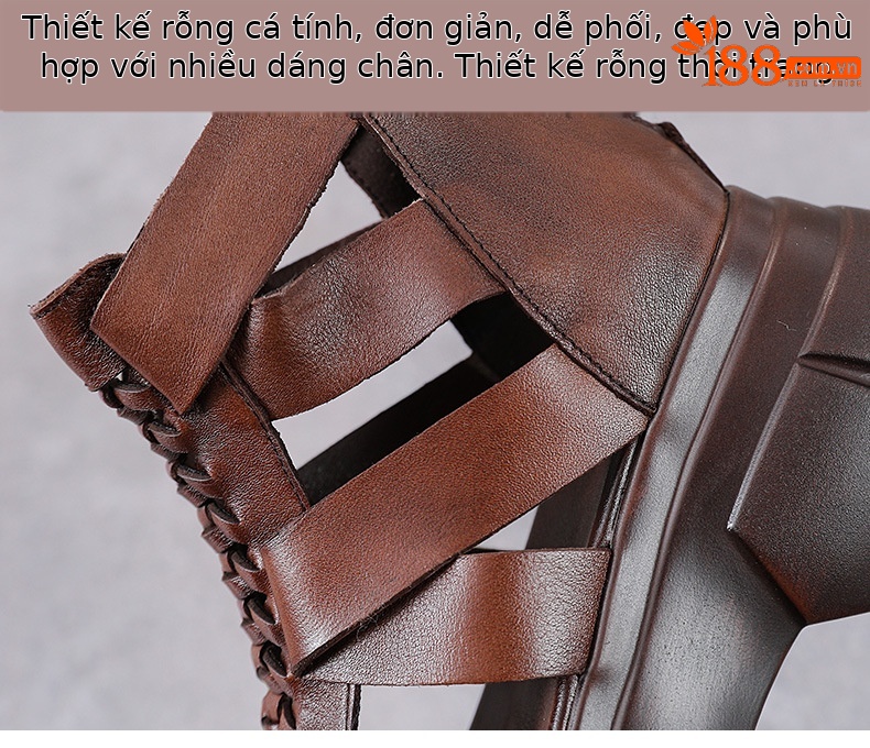 Sandal miệng cá đế bệt da bò thật cho nữ – phong cách La Mã cổ điển — Màu nâu chi tiết 5