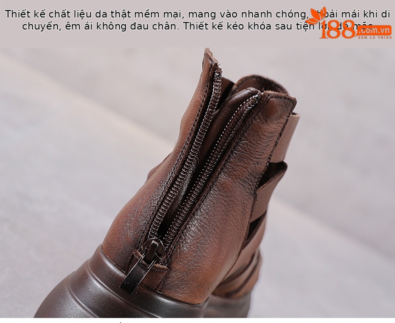 Sandal miệng cá đế bệt da bò thật cho nữ – phong cách La Mã cổ điển — Màu nâu chi tiết 6