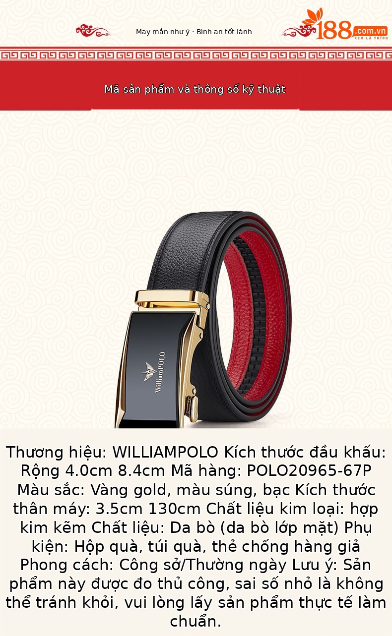 Thắt lưng da bò thật nam khóa tự động cao cấp — 120cm, 130cm, 110cm, 125cm chi tiết 8
