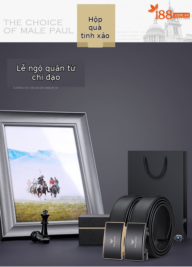 Thắt lưng da bò nam tự động khóa kim, dây lưng da thật công sở cao cấp — 120cm, 130cm, 110cm, 125cm chi tiết 4