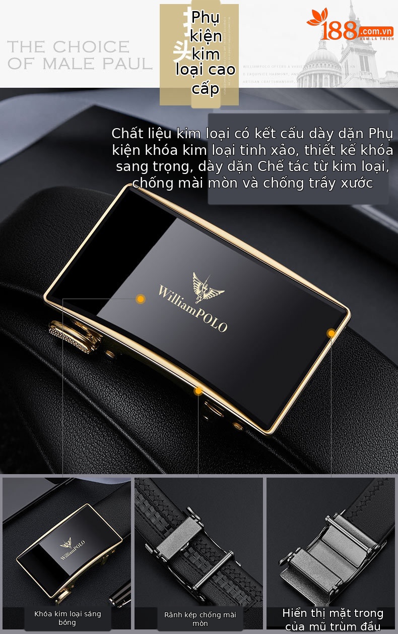 Thắt lưng da bò nam tự động khóa kim, dây lưng da thật công sở cao cấp — 120cm, 130cm, 110cm, 125cm chi tiết 5