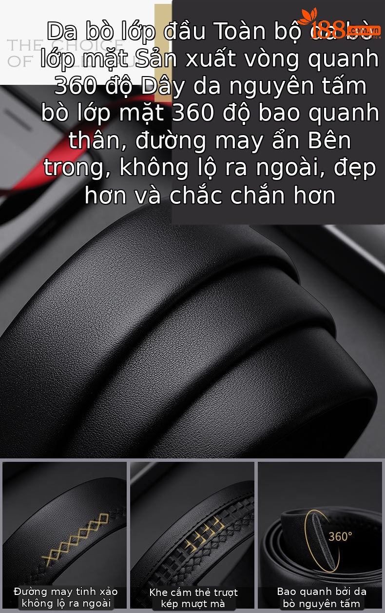 Thắt lưng da bò nam tự động khóa kim, dây lưng da thật công sở cao cấp — 120cm, 130cm, 110cm, 125cm chi tiết 7