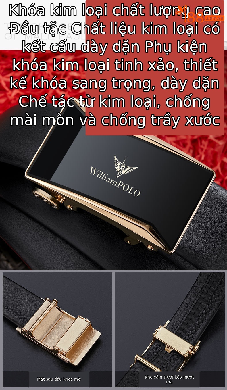 Thắt lưng da bò thật nam Emperor Paul khóa tự động cao cấp — 120cm, 130cm, 110cm, 125cm chi tiết 5