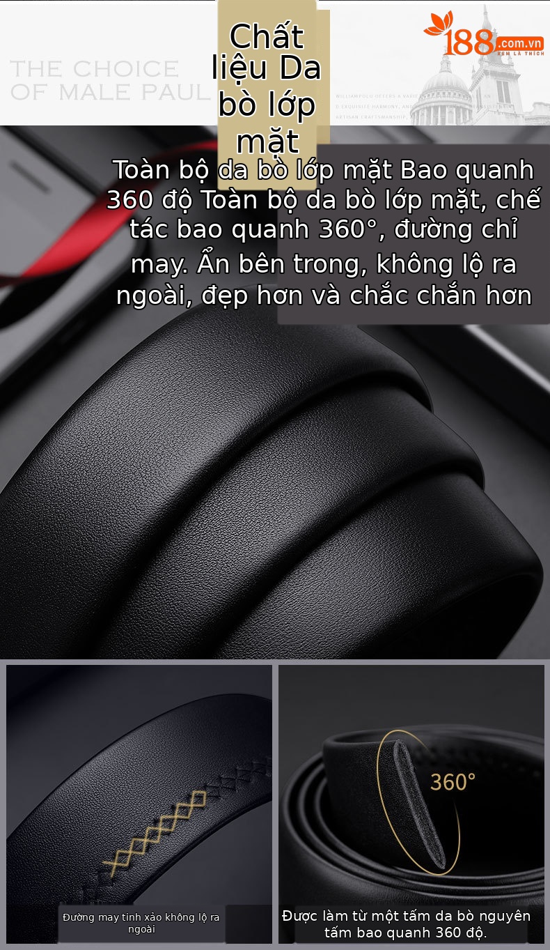 Thắt lưng da bò thật nam Emperor Paul khóa tự động cao cấp — 120cm, 130cm, 110cm, 125cm chi tiết 7